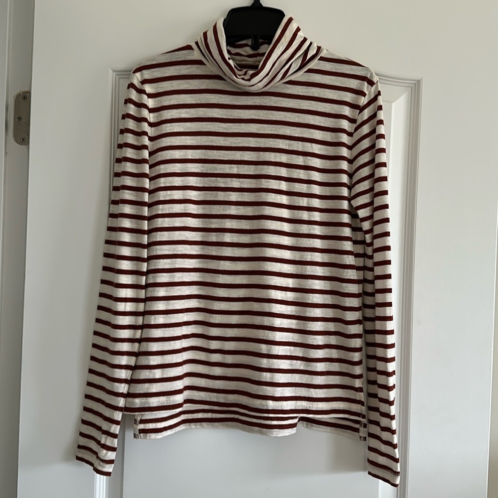 Madewell turtleneck top, size XS, brown and cream striped color